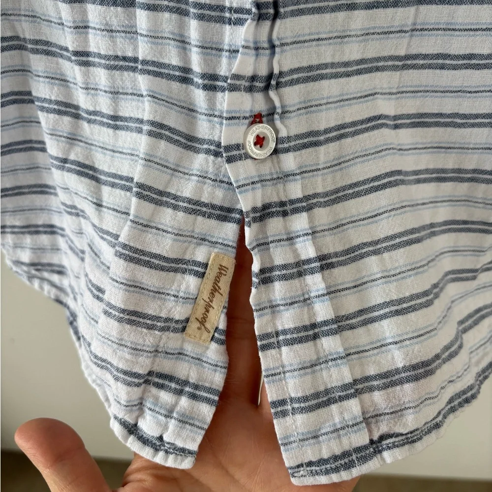 Weatherproof Men XL Striped Button Down Shirt Blue White Washable Linen Spring - Picture 6 of 8